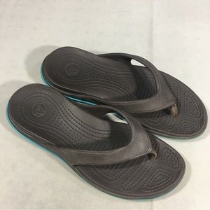 Crocs Tone Skylar Slip On Flip Flop Thong Sandals Brown Aqua Teal Women's Size 8